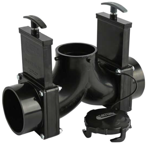 Valterra Ell Double Rotating Valve 3" Hub x 1-1/2" Hub x 3" Spigot Outlet • T81