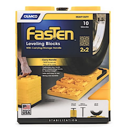 Camco FasTen Yellow Bilingual Leveling Blocks with T-Handle (10 Pieces) • 44512