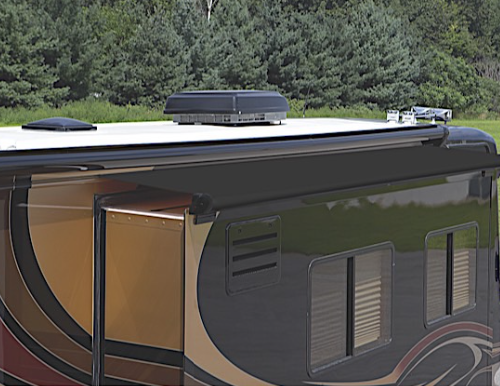 Carefree SOK III 137" Solid Black RV Slide-Out Awning with Wind Deflector • UQ13362JV