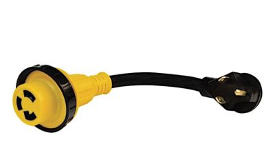 Valterra Mighty Cord 12" Dogbone Power Adapter with Standard Grip, 30A Straight Male x 30A Locking Female • A10-3030DBK