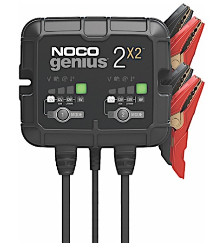 Noco 2-Bank, 4-Amp Battery Charger, Battery Maintainer, and Battery Desulfator • GENIUS2X2