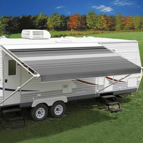 Carefree RV Awning Vinyl Fabric 19'-2" - Black/Gray Dune Stripe With White Weatherguard • JU208D00