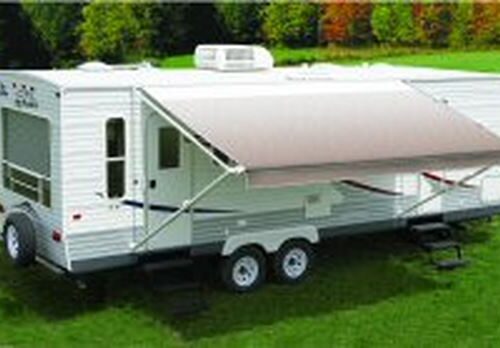 Carefree RV EA158D00 RV Patio Electric/ Manual Awning , Black/ Gray Dune Stripes