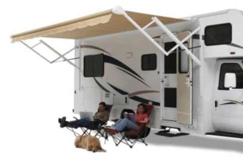 Carefree RV QJ178D8D RV Patio Electric/ Manual Awning , Black/ Gray Dune Stripes