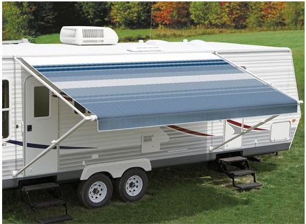 Carefree RV 86178D8D RV Patio Electric/ Manual Awning , Black/ Gray Dune Stripes