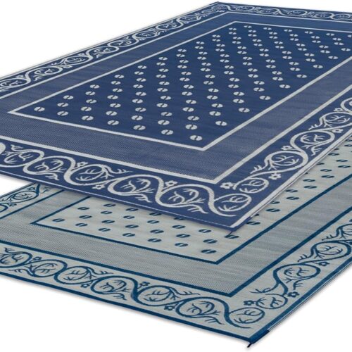 Faulkner | Reversible Vineyard RV Patio Mat | Blue | 48698 | 6' x 9'